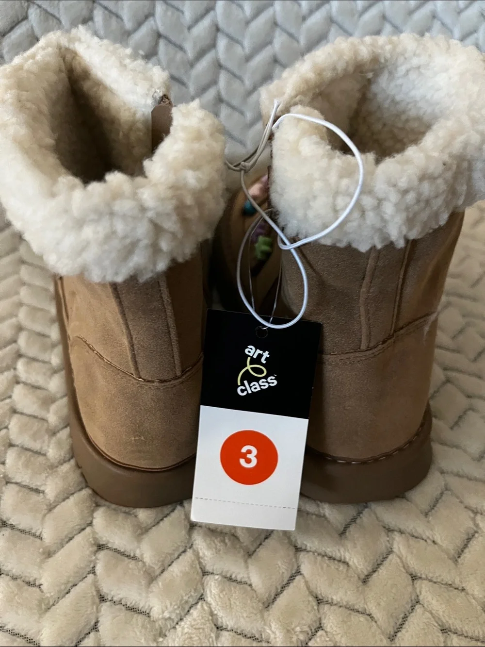art class Brown Kids Boots with Cream Faux Shearling and Multicolor Bead Accents